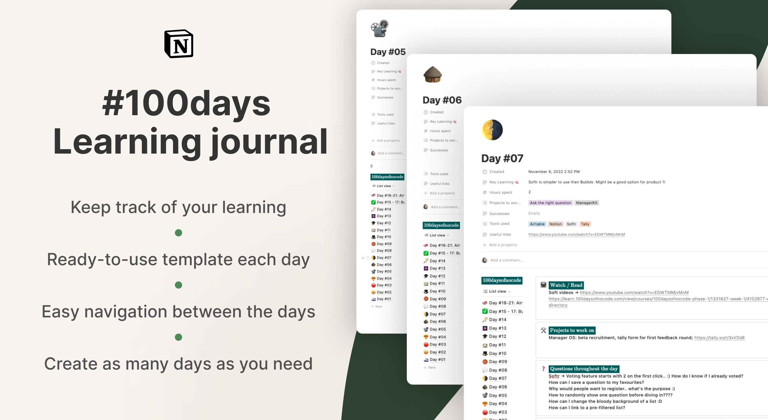100 Days Learning Journal for Notion