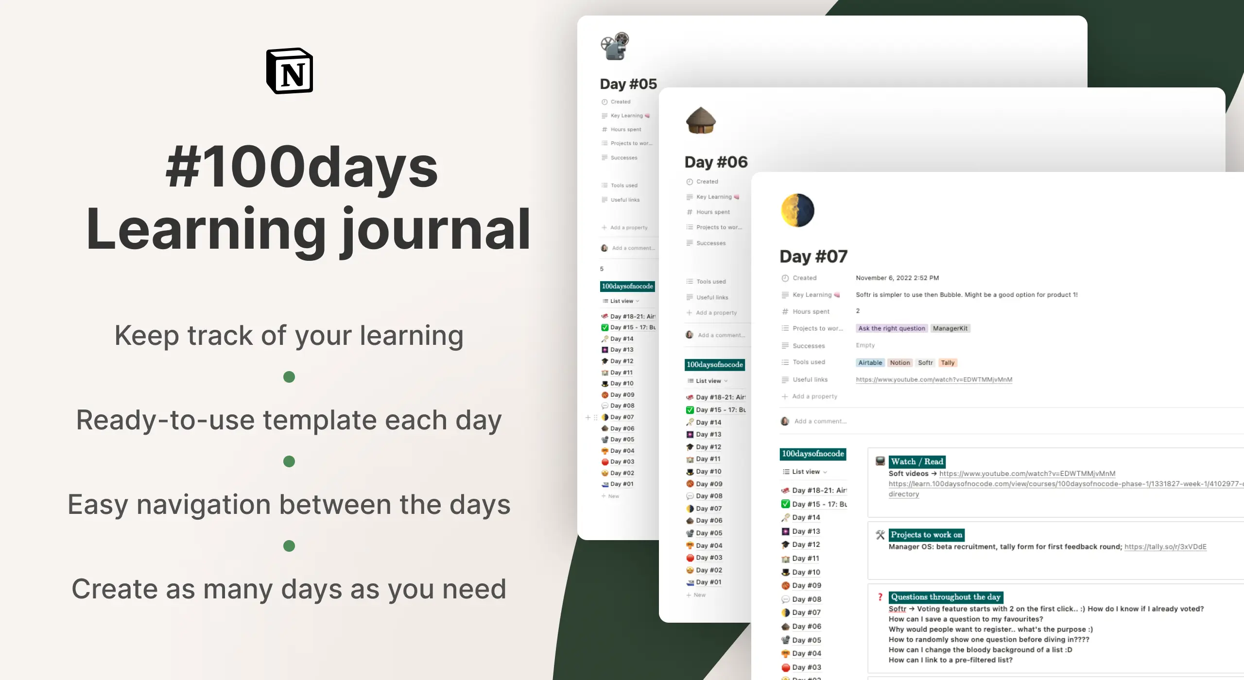 100 Days Learning Journal for Notion image