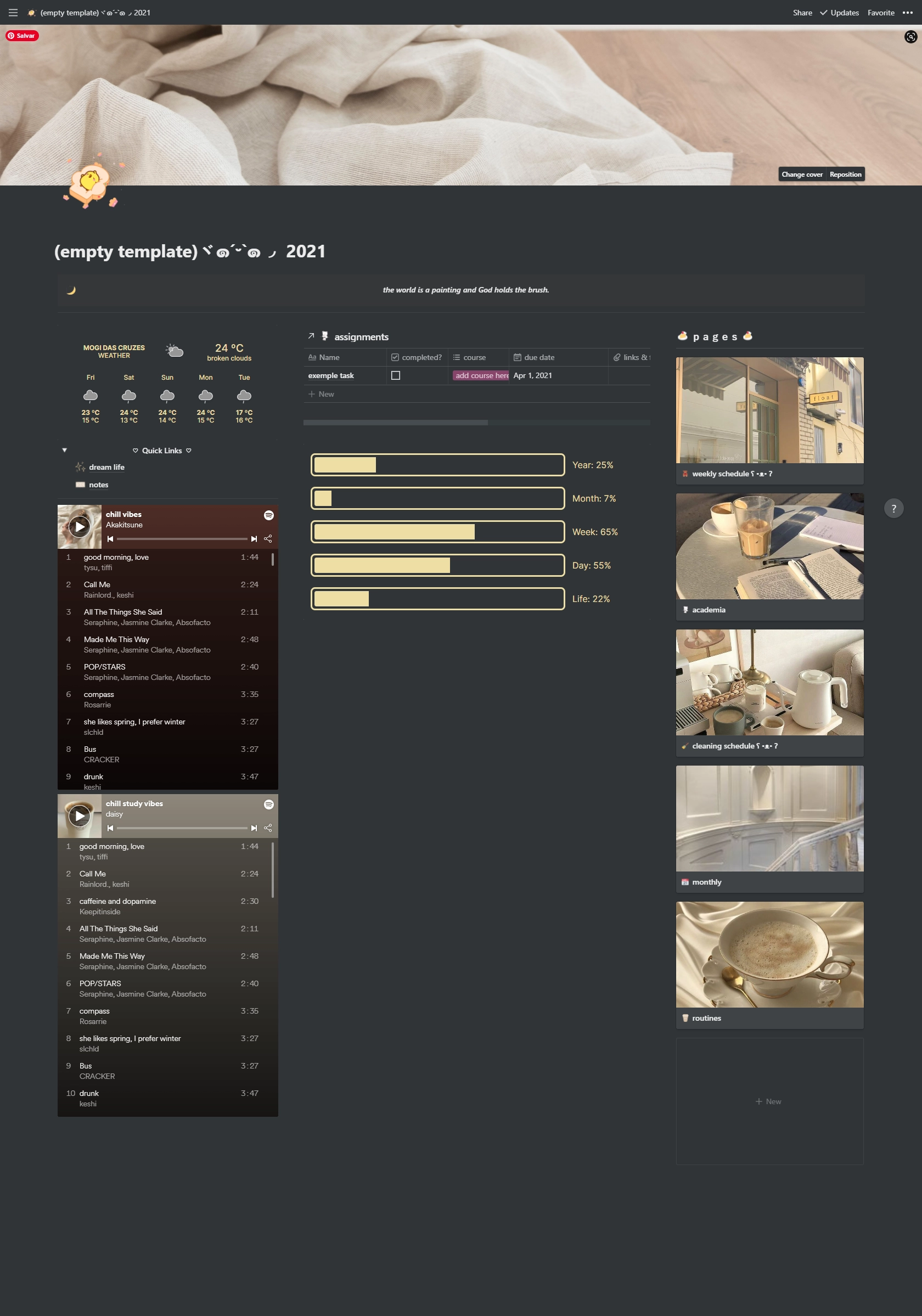 Aesthetic Notion Template for School and Life