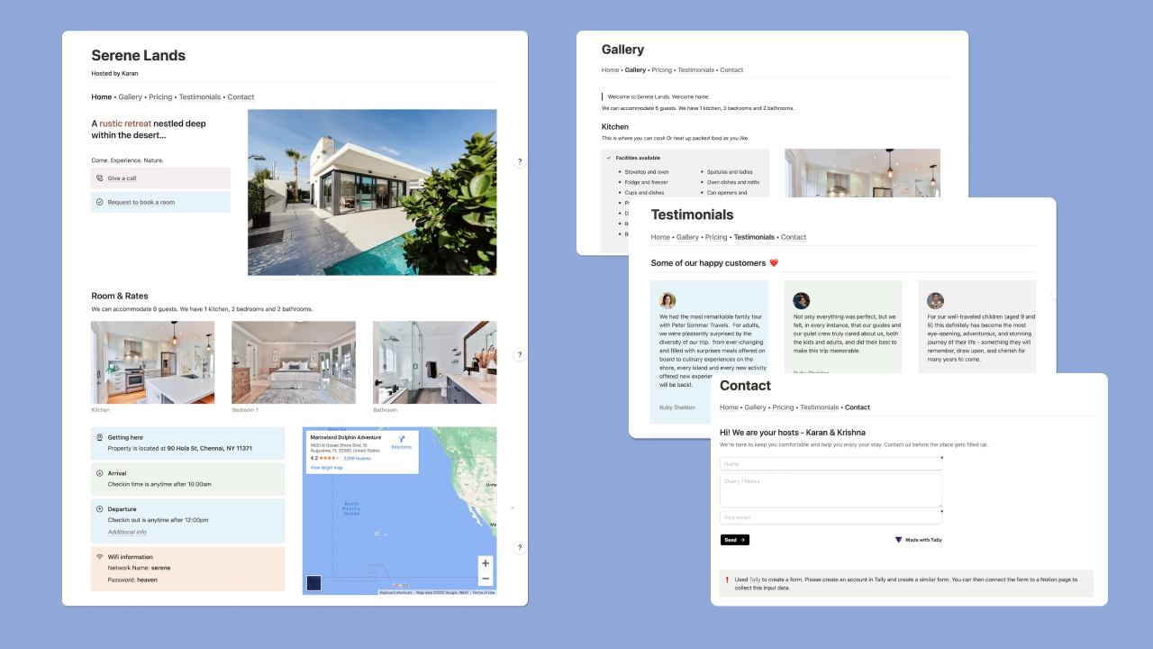 Notion Airbnb Type Property Rental Website Template