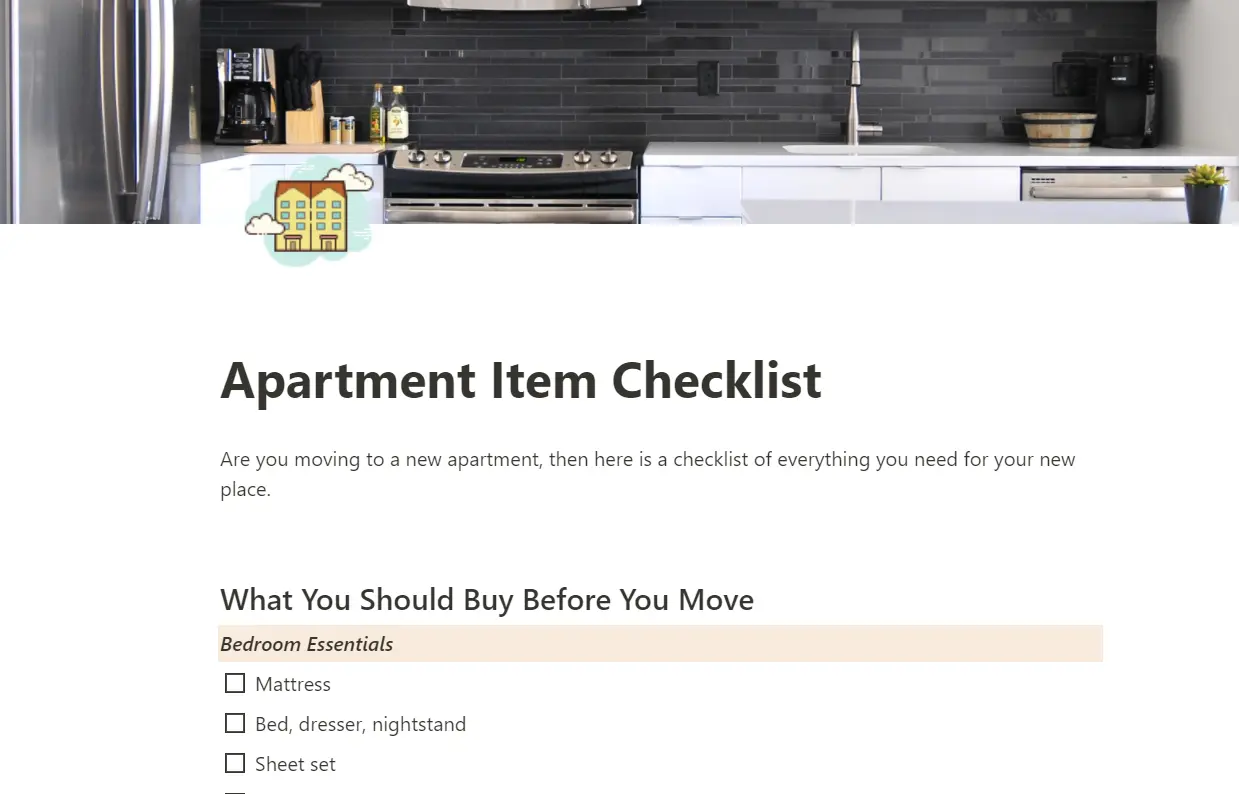 Apartment Items Checklist image