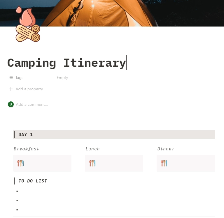 Camping Planner Free Notion Template