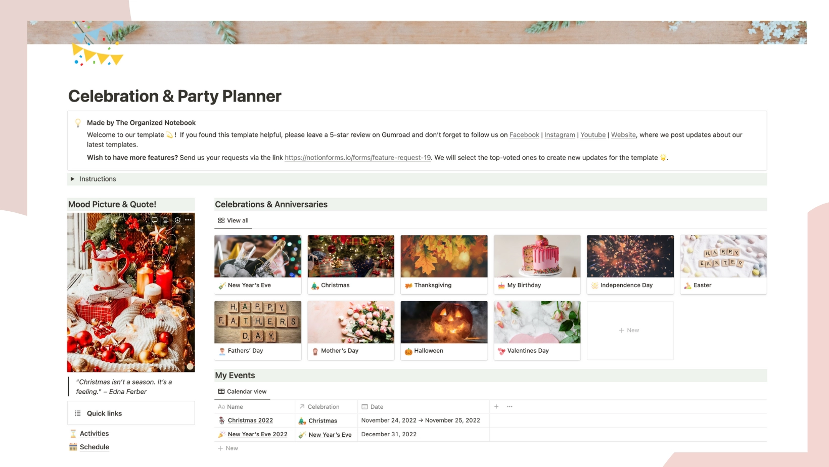 Celebration & Party Planner Notion Template