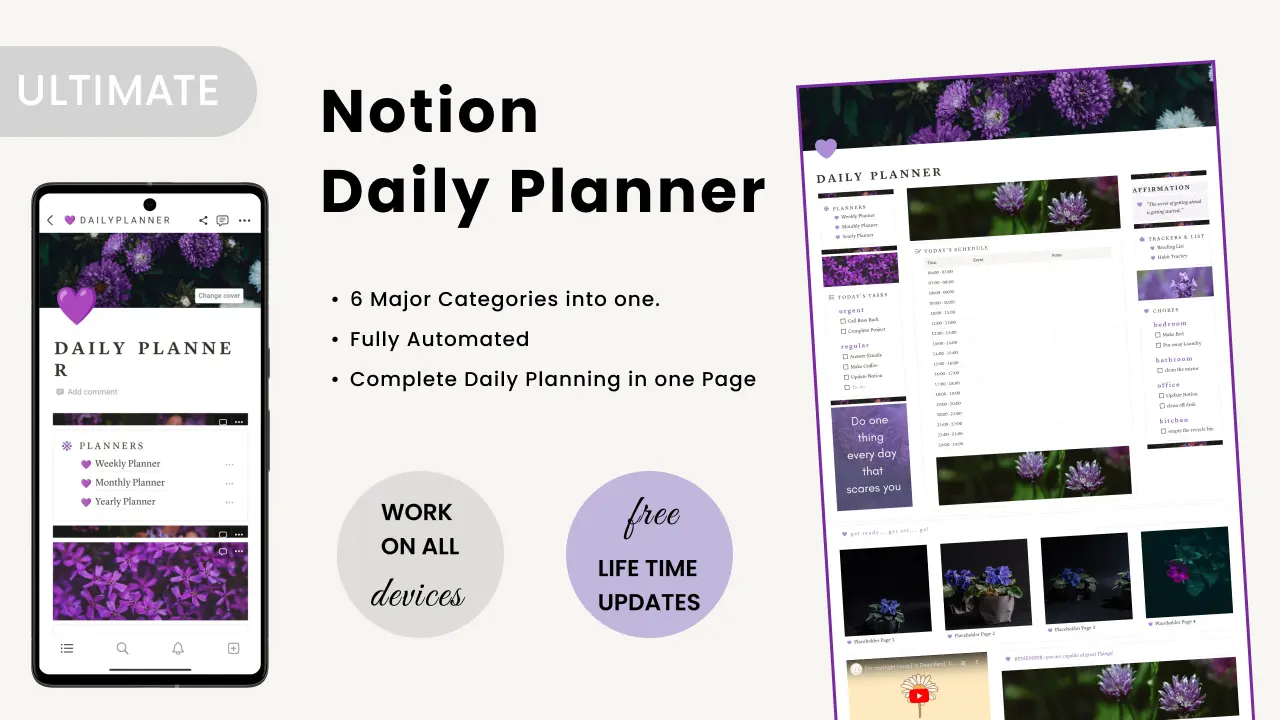 Daily Planner - Purple Flowers Template image
