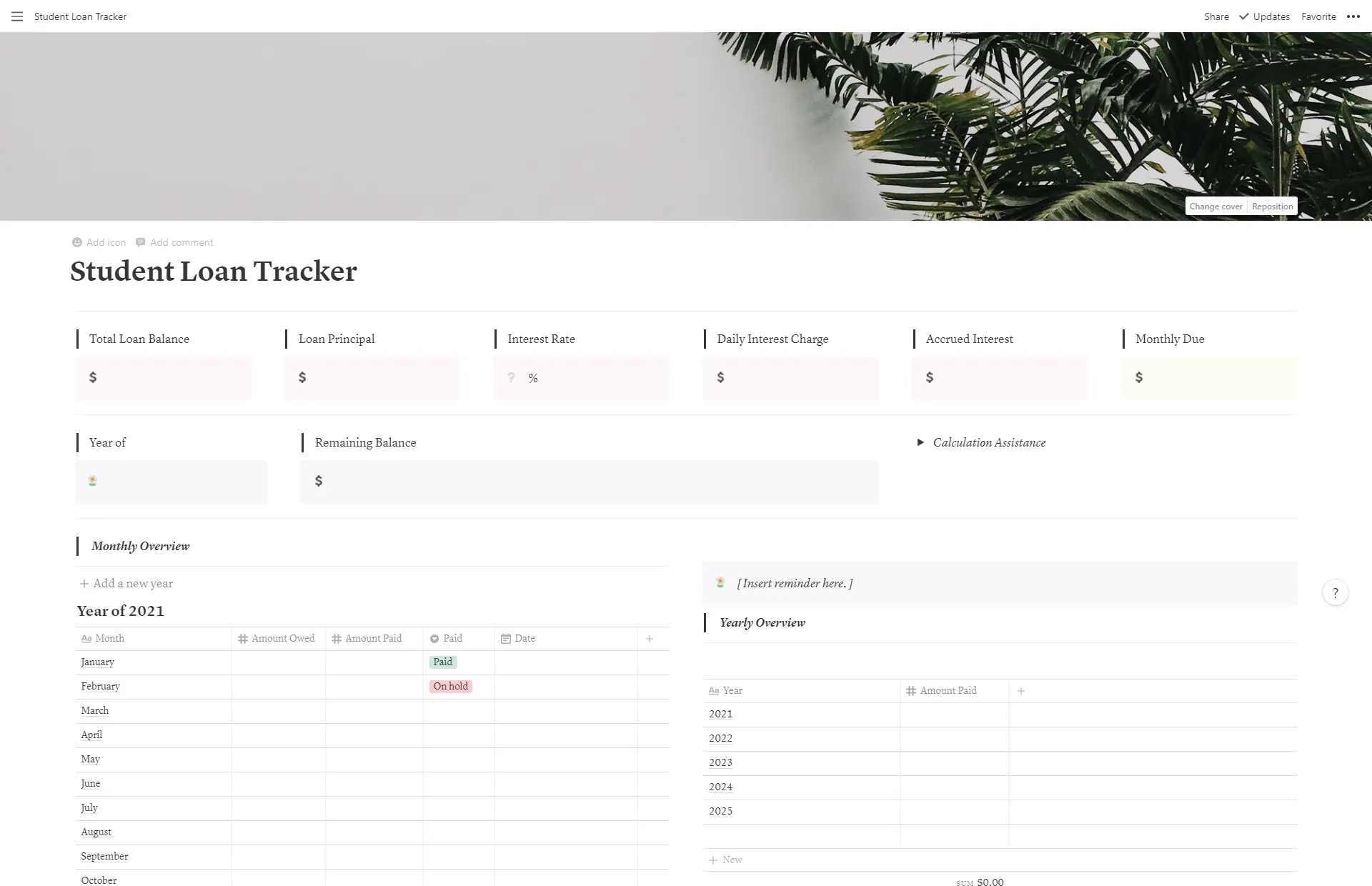 Free Student Loan Tracker Simple Notion Template image