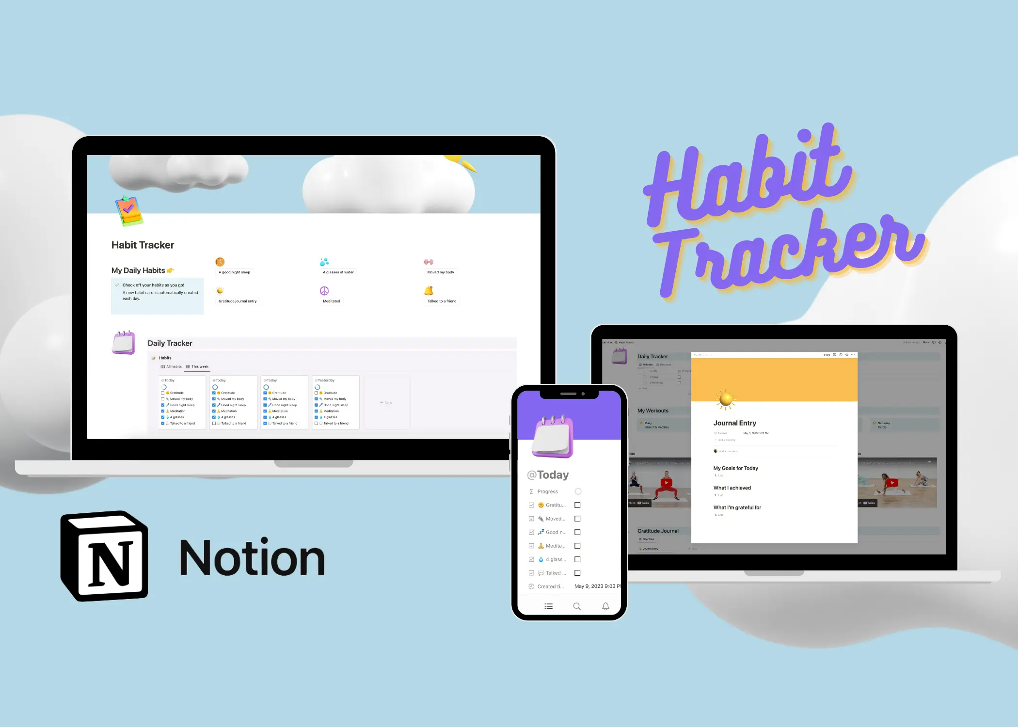 Habit Tracker Notion Template Wellbeing & Daily Journal image