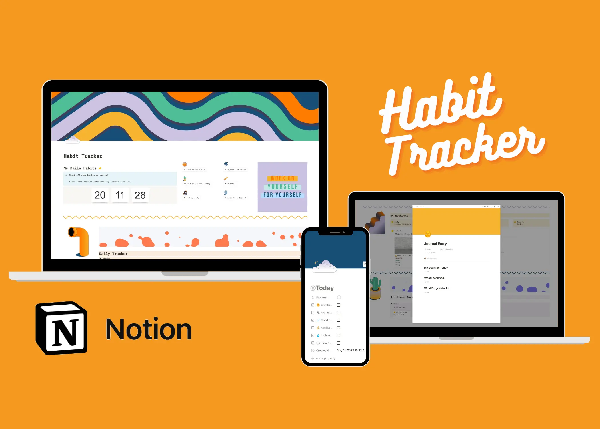 Habit Tracker Template Wellbeing & Daily Journal image