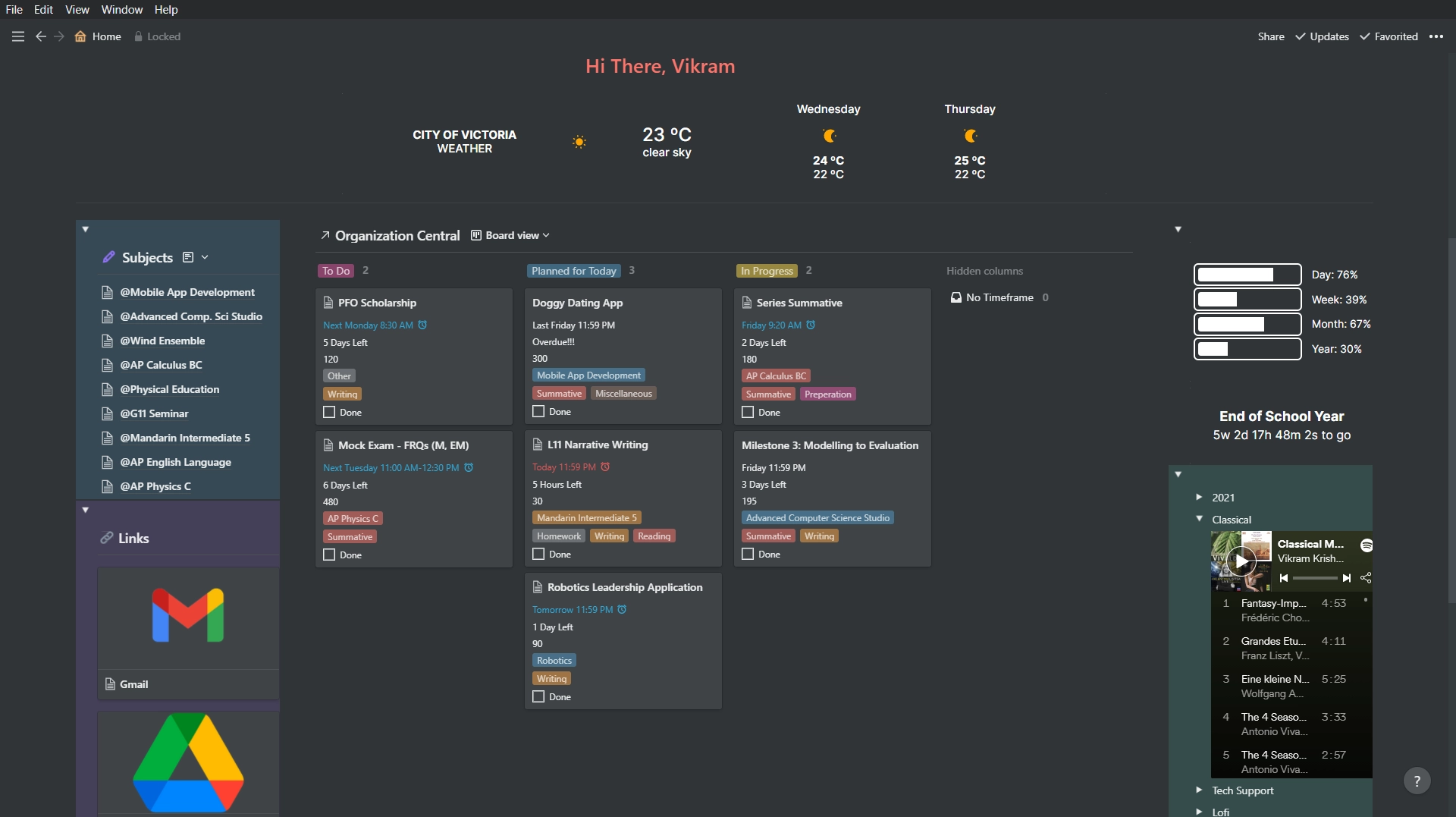 High School Student Dashboard Template