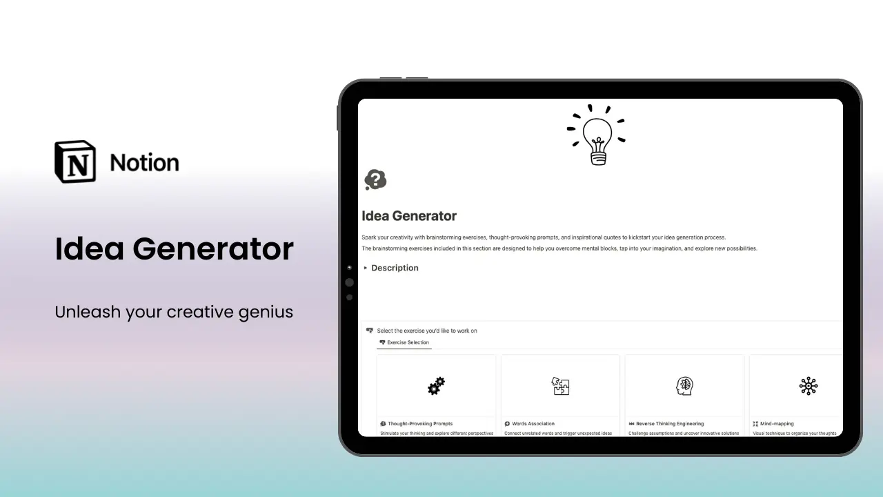 Idea Generator Notion Template - Ignite Your Creativity image