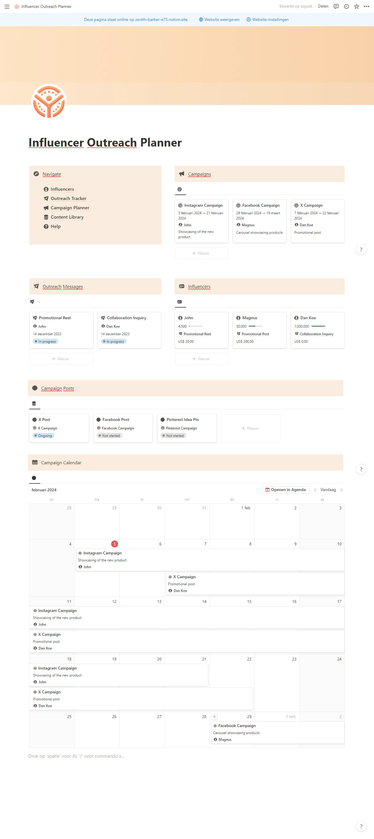 Notion Influencer Outreach Planner
