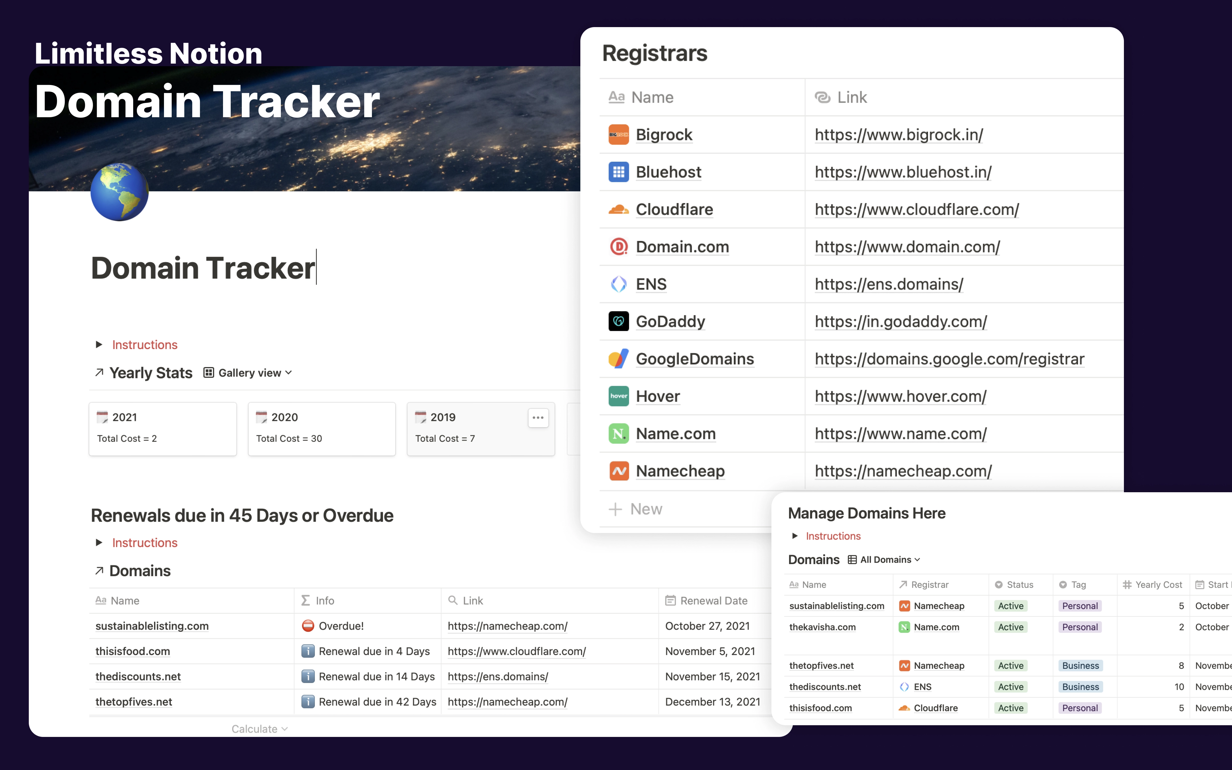 Limitless Notion Template Domain Tracker