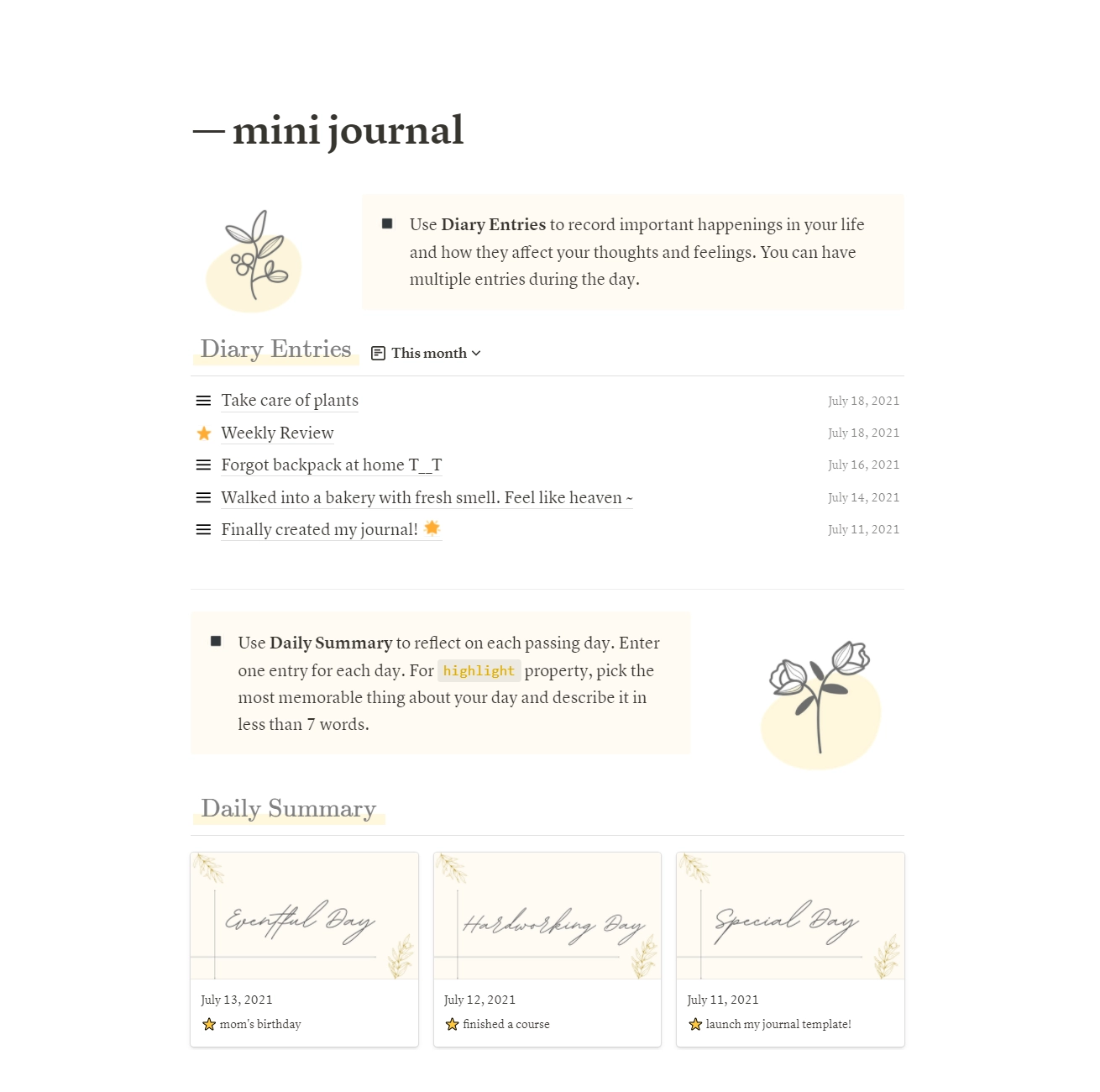 Mini Journal Template