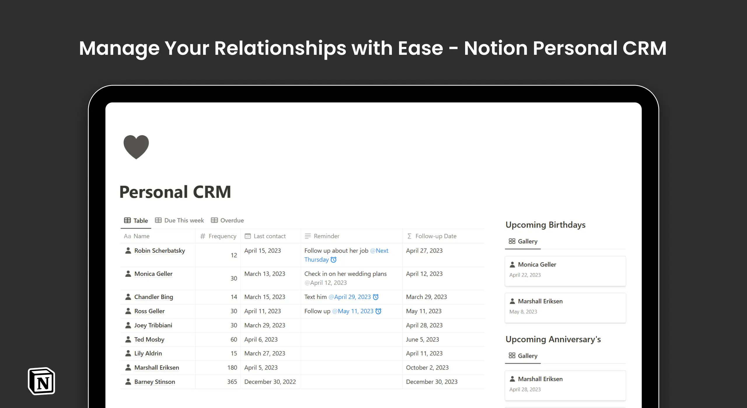 Notion Personal CRM image