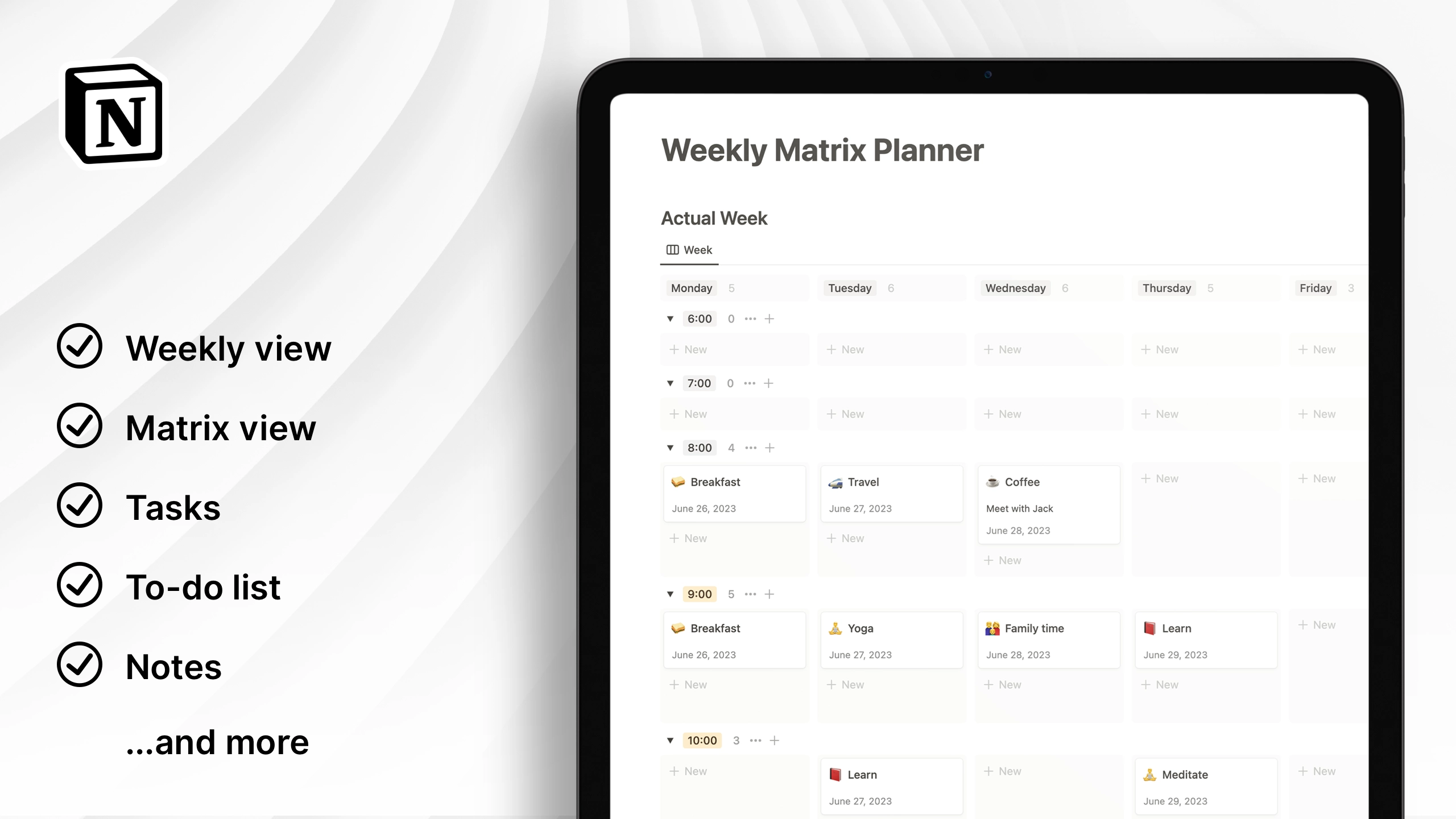 Notion  Weekly Matrix Planner