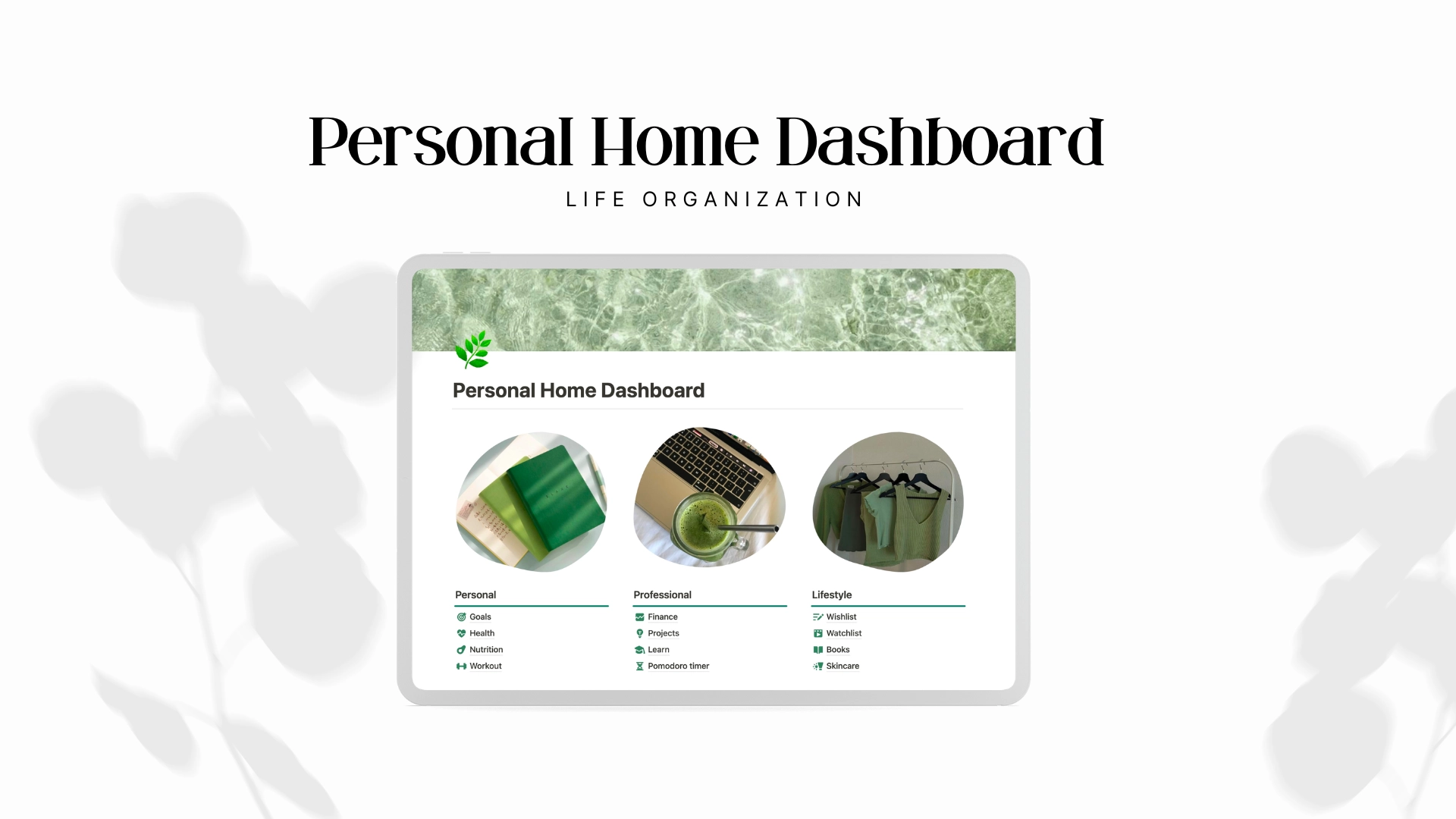 Notion Personal Home Dashboard Green