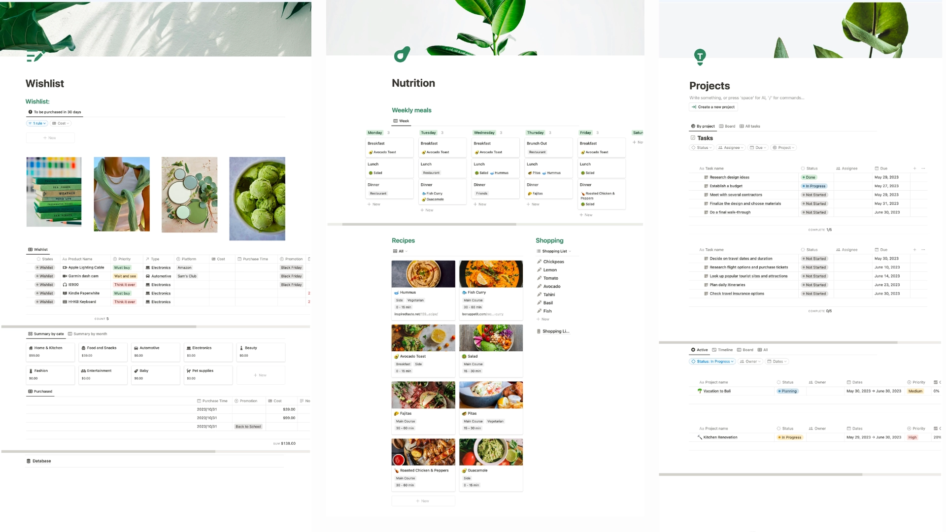 Notion Personal Home Dashboard Green