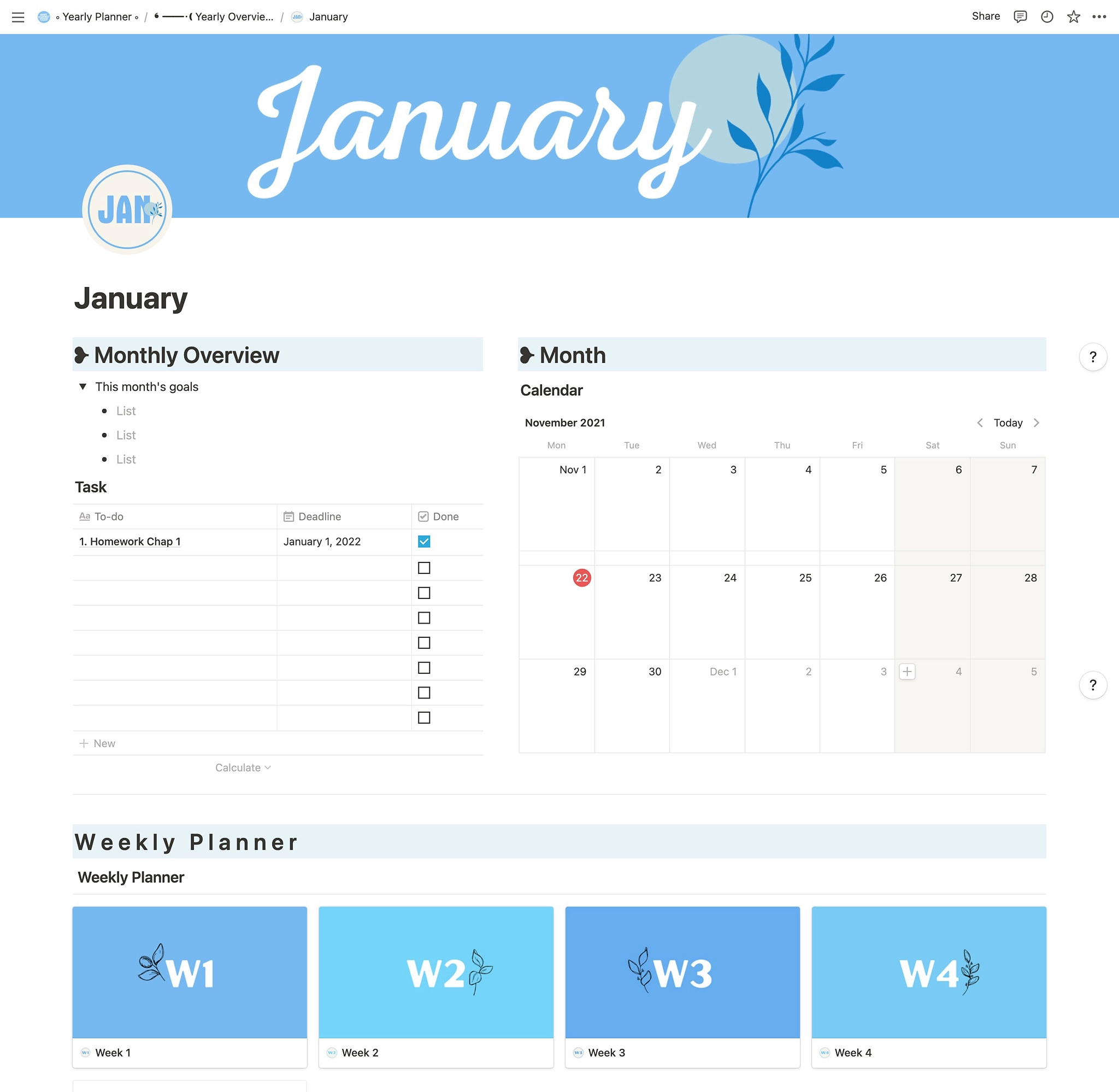 Planner and Tracker Dashboard