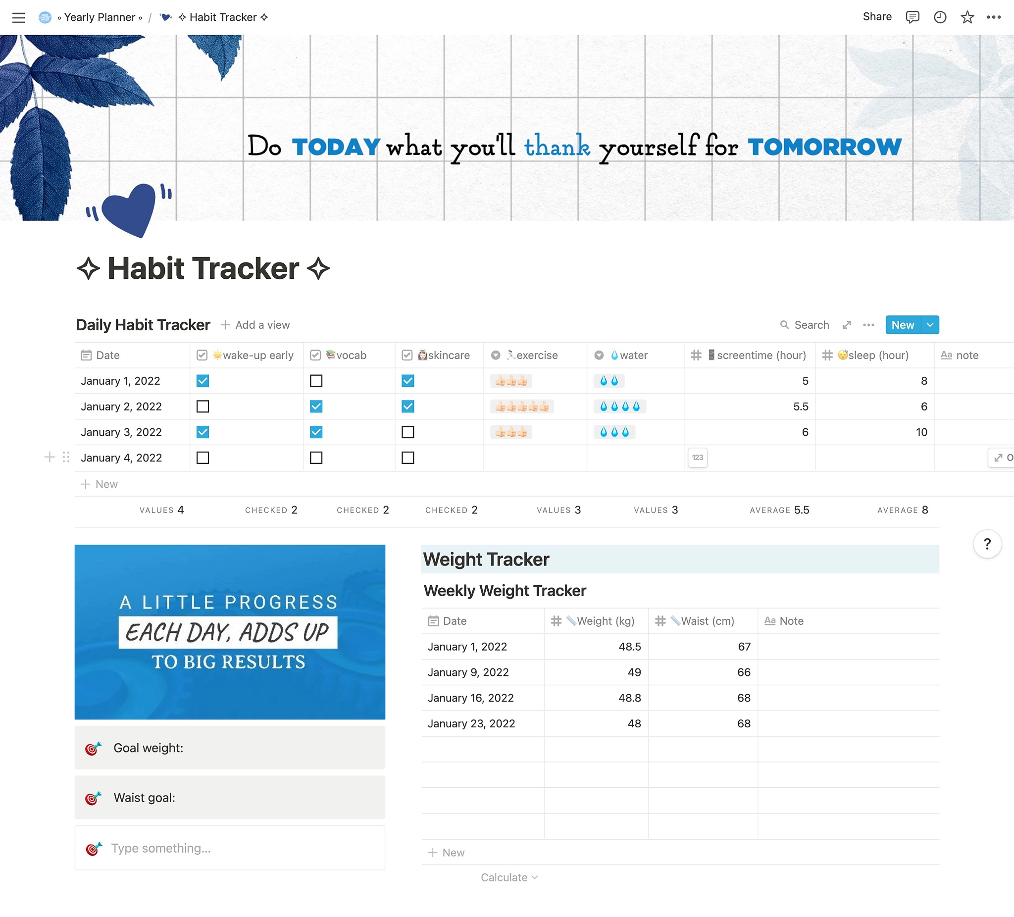 Planner and Tracker Dashboard