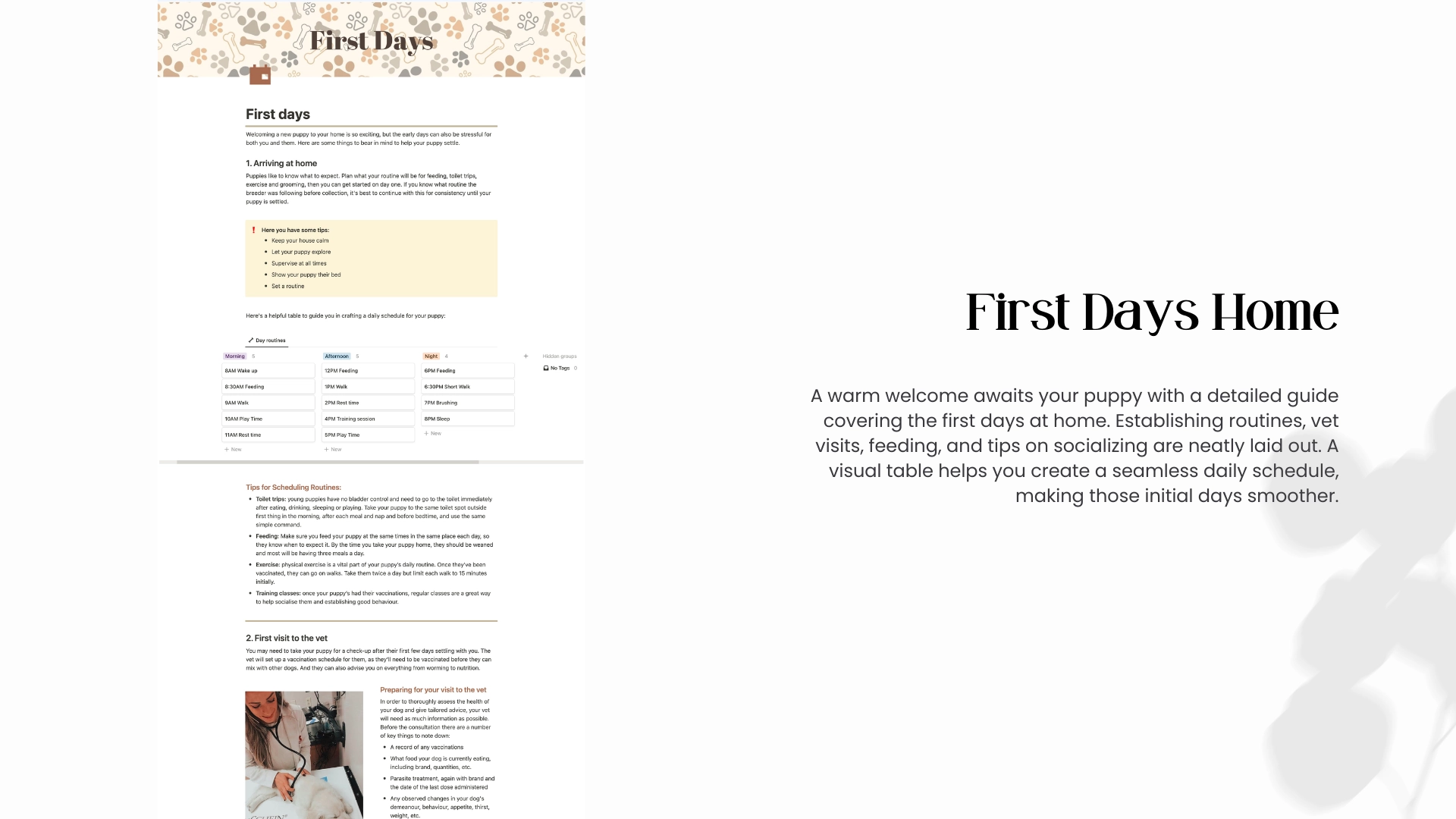 Notion Preparing For A New Puppy - Pet Care Planner
