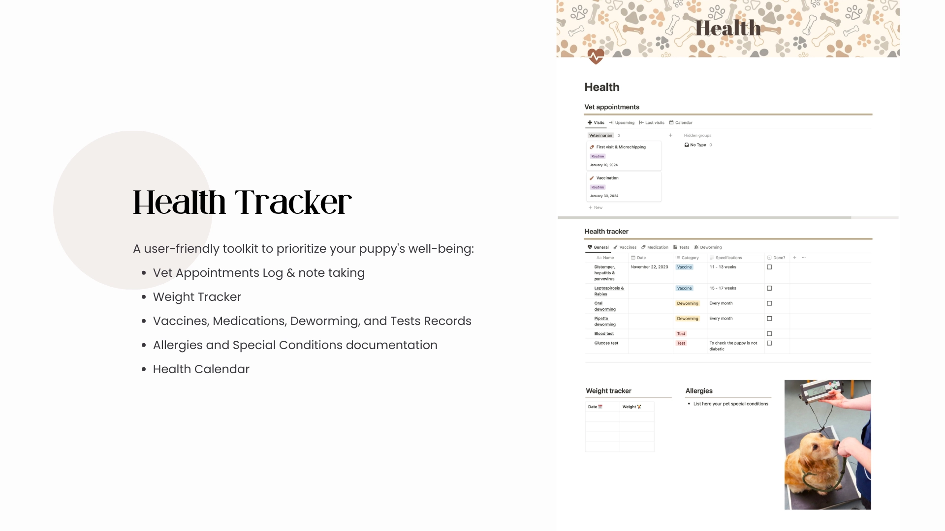 Notion Preparing For A New Puppy - Pet Care Planner