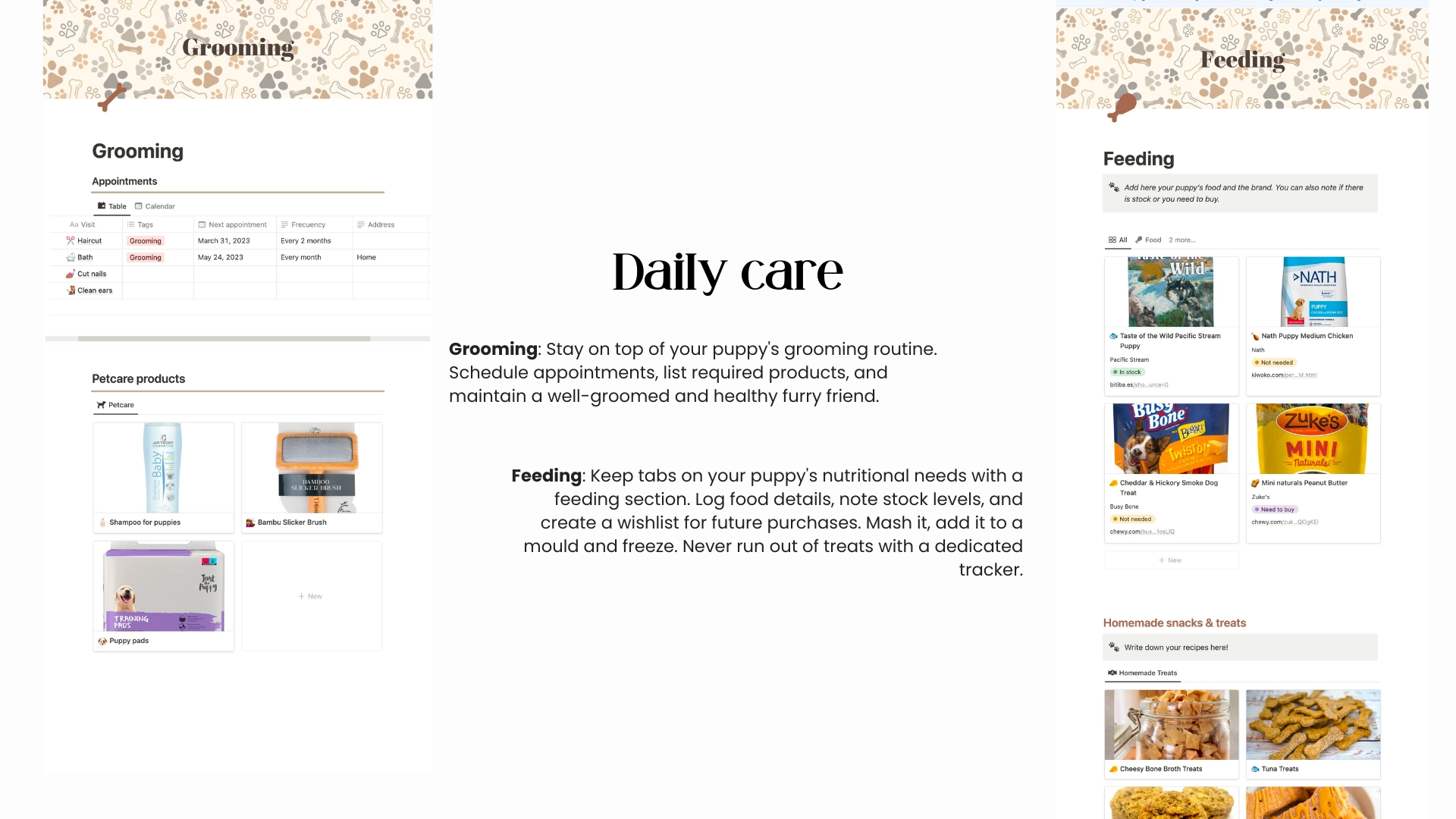 Notion Preparing For A New Puppy - Pet Care Planner