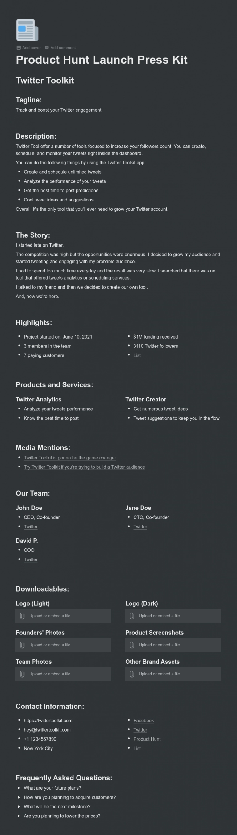 Notion Product Hunt Launch Press Kit