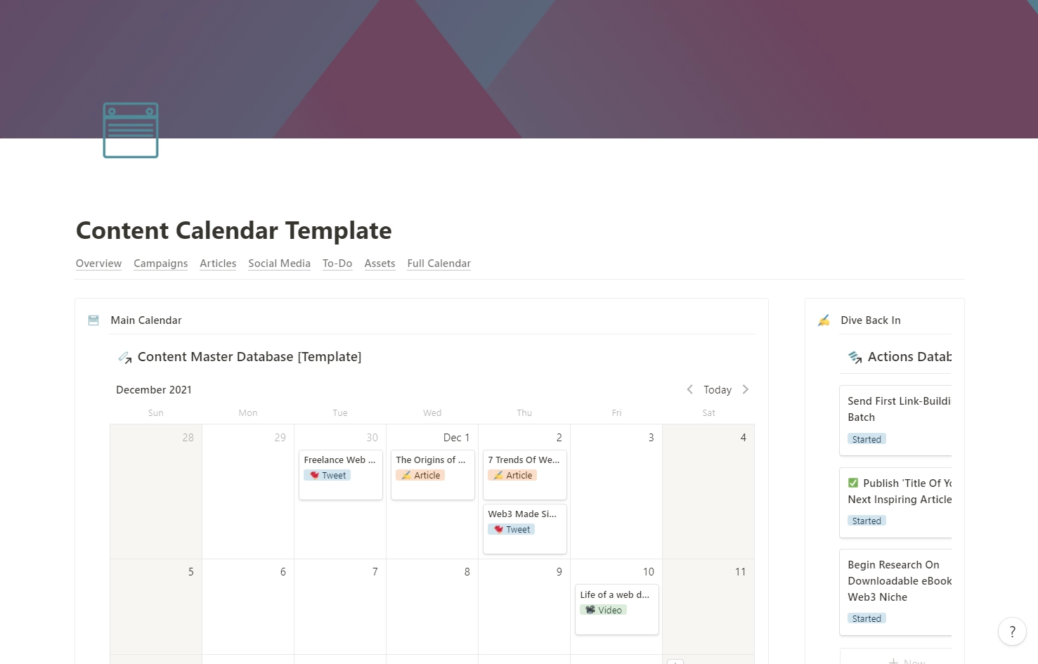 Simple Content Calendar Setup