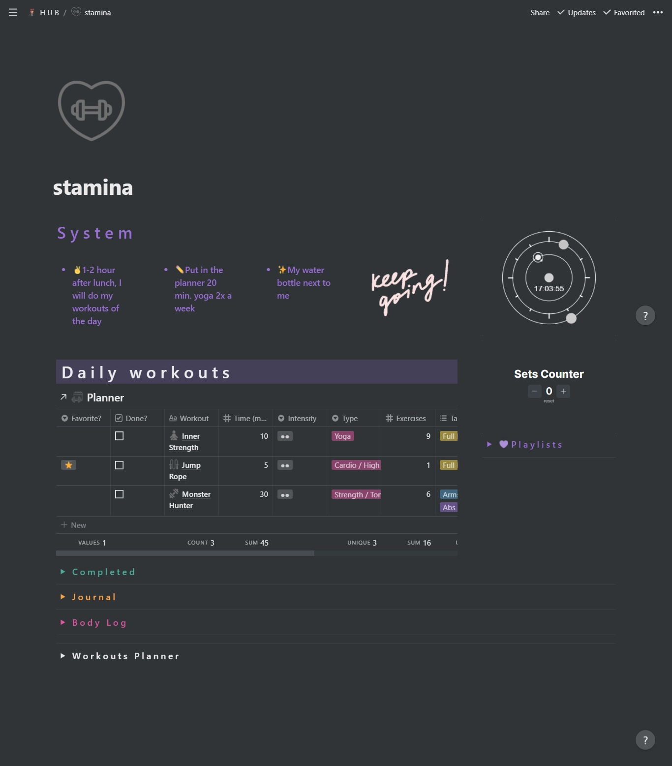 Stamina Workouts Planner Extras