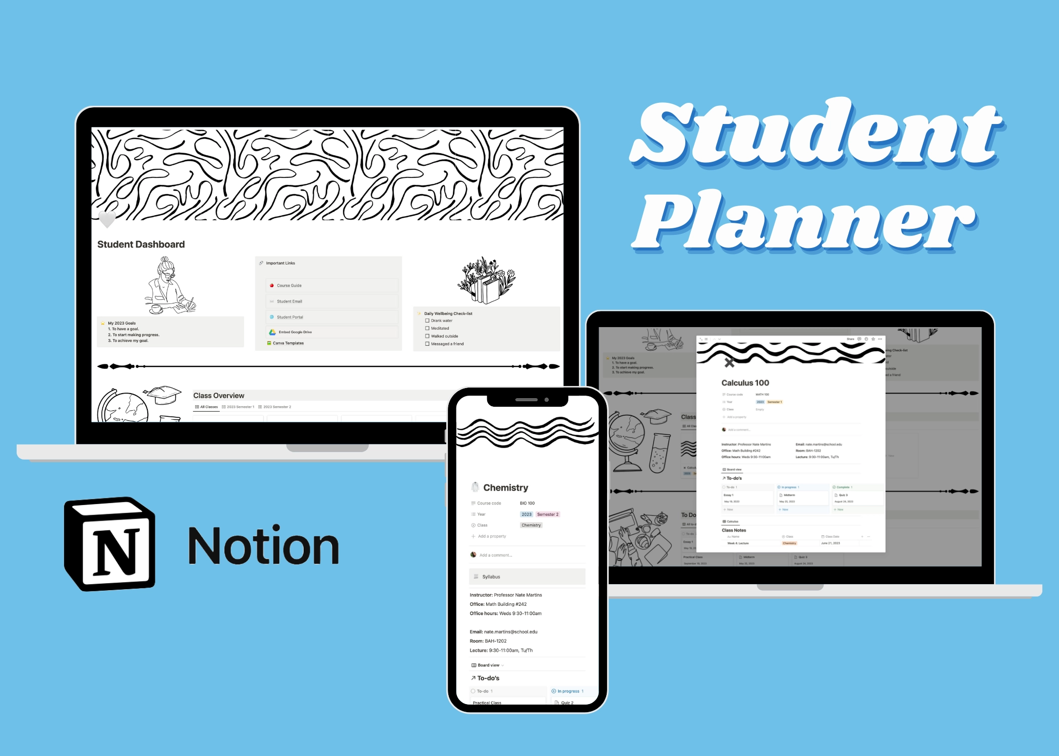 Notion Student Template - Course Planner, Notes & Task Management